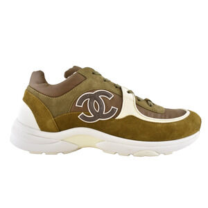 Chanel 20C Mens Brown Green White CC Logo Low Top Runner Trainer Sneaker 44 11
